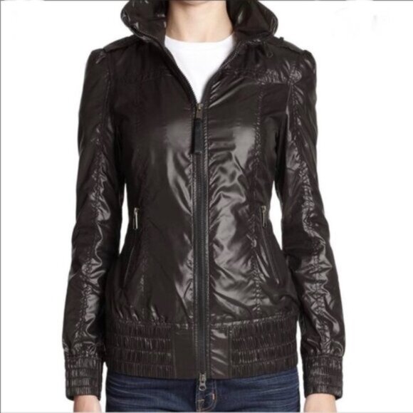 Mackage PERLA Packable Rain Jacket Hoodie Trench Zip Pocket Bag Lightweight Coat - Picture 2 of 16